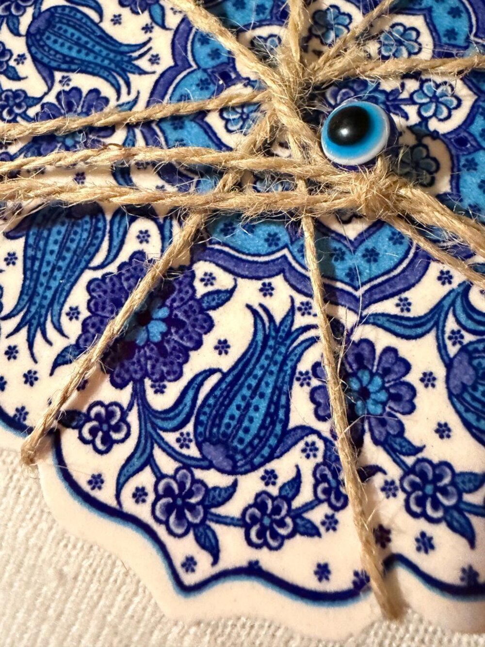 Turkish Ceramic Coasters Set of 4 Blue White Iznik Style